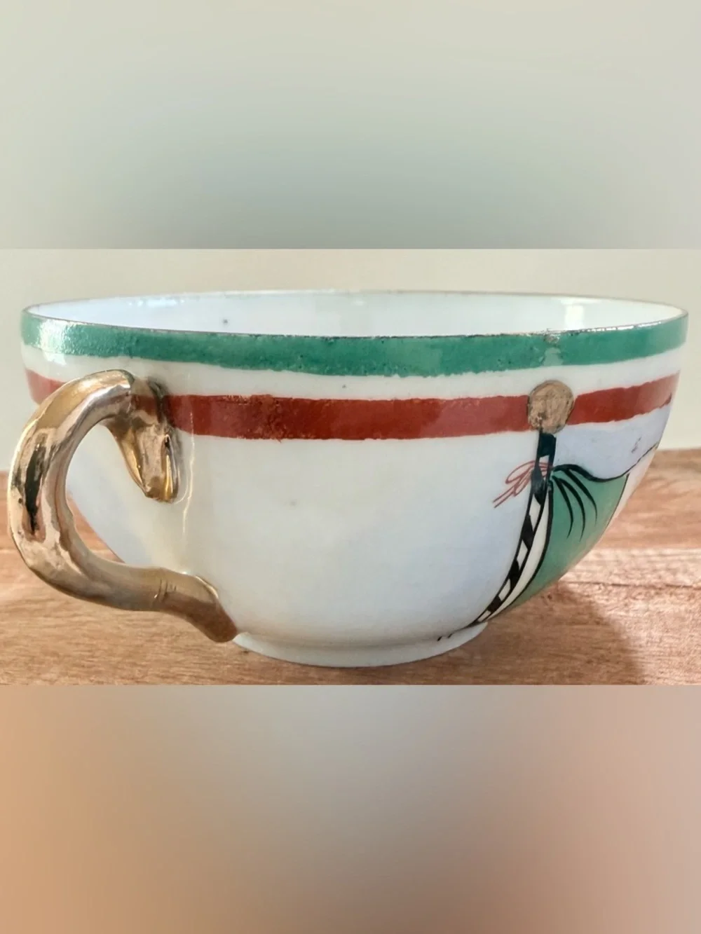 Vintage Porcelain Tea Cup Mexican Flag Design  Rare Historical Souvenir